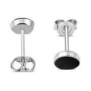 Black Onyx Round Sterling Silver Stud Earrings, e440st